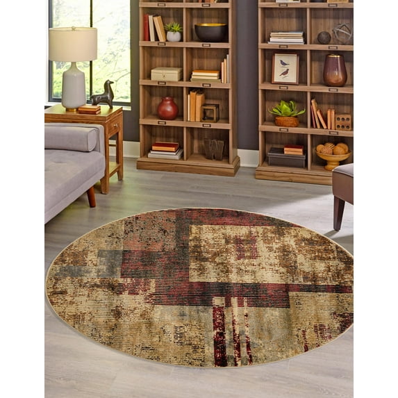 Rugs.com Saturn Collection Rug – 5 Ft Round Multi Medium Rug Perfect For Kitchens, Dining Rooms