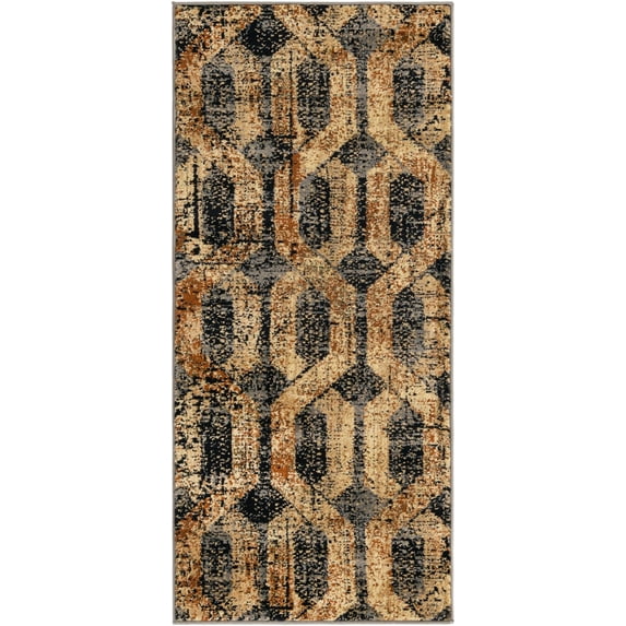 Rugs.com Saturn Collection Rug – 5 Ft Runner Black Gray Medium Rug Perfect For Hallways, Entryways