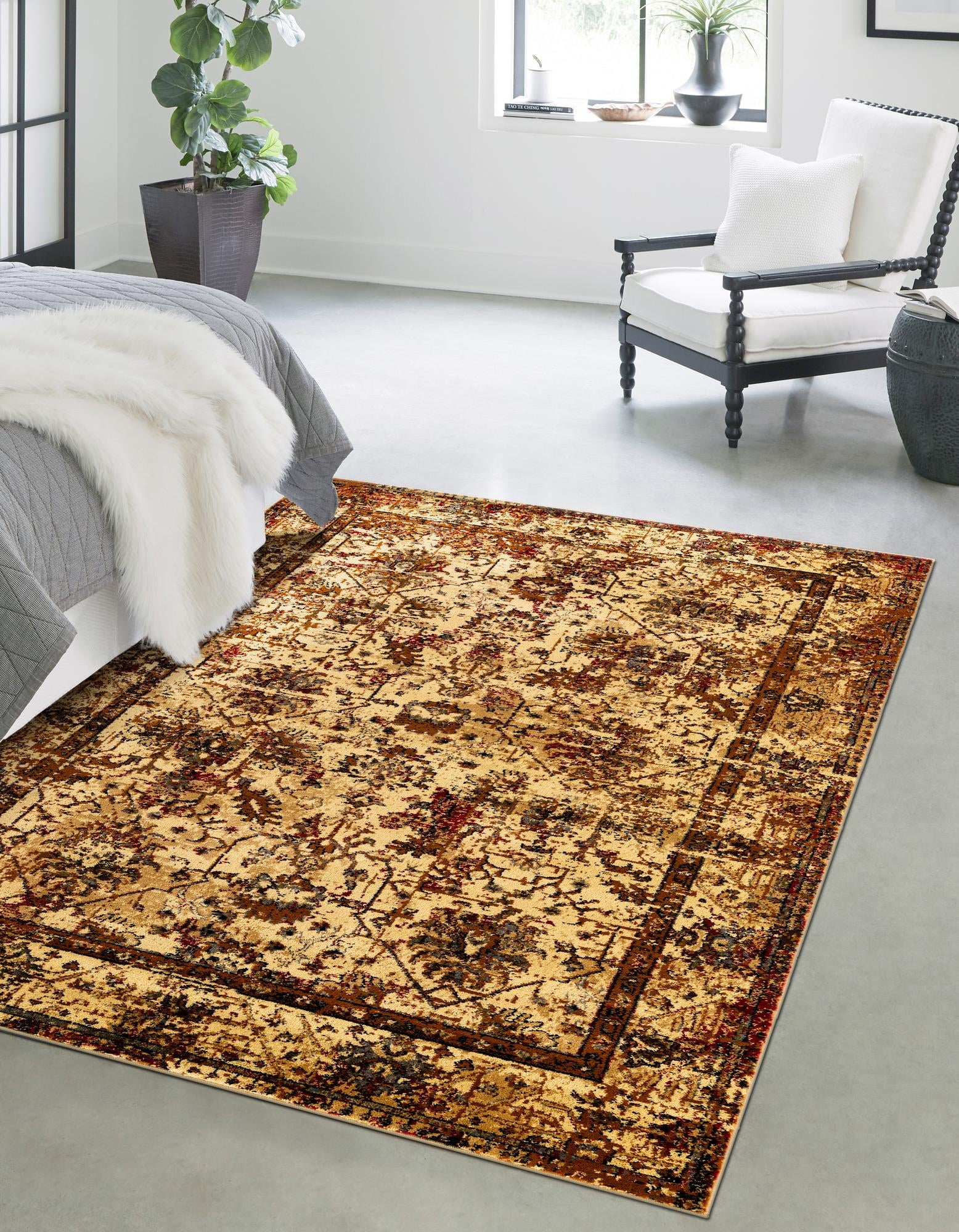Rugs.com Saturn Collection Rug – 5' x 8' Beige Cream Medium Rug Perfect ...