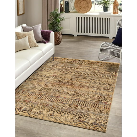 Rugs.com Saturn Collection Rug – 5' x 8' Beige Medium Rug Perfect For Bedrooms, Dining Rooms, Living Rooms