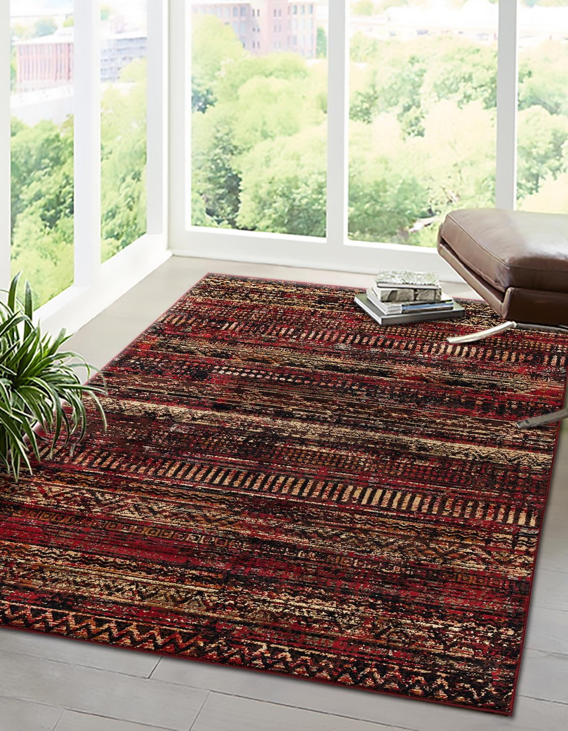 Burgundy Geometric Braided Rectangular Synthetic Rug 5' x 8'