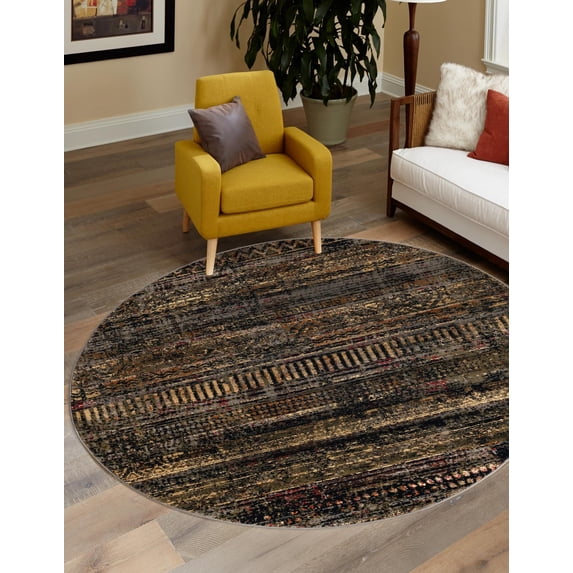 Rugs.com Saturn Collection Rug – 7 Ft Round Blue Medium Rug Perfect For Kitchens, Dining Rooms
