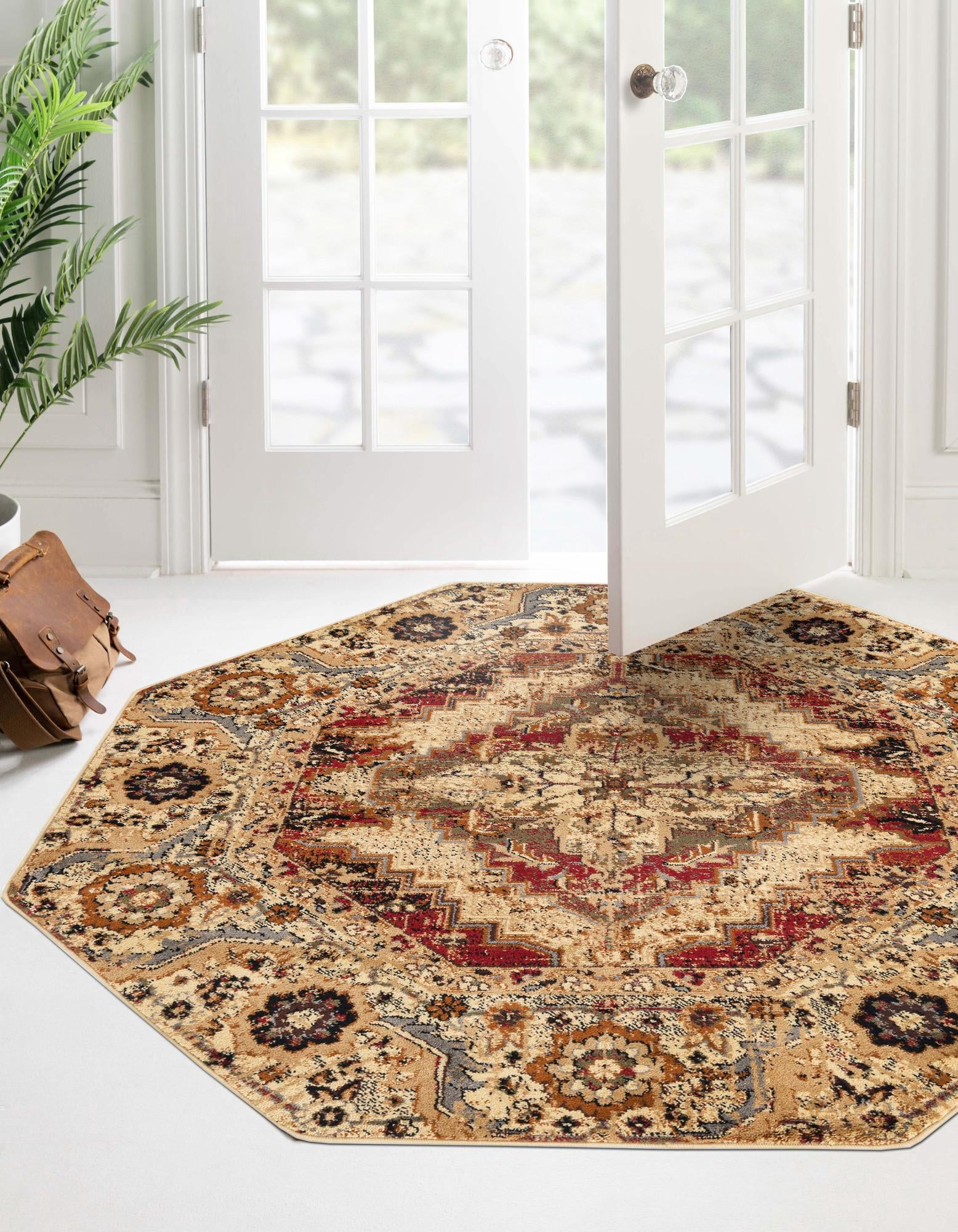 Rugs.com Saturn Collection Rug – 8 Ft Octagon Burgundy Beige Medium Rug ...