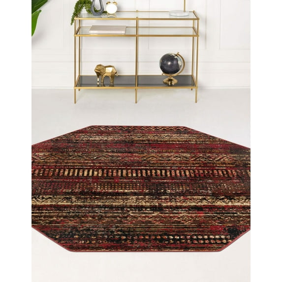 Rugs.com Saturn Collection Rug – 8 Ft Octagon Burgundy Medium Rug Perfect For Living Rooms, Kitchens, Entryways