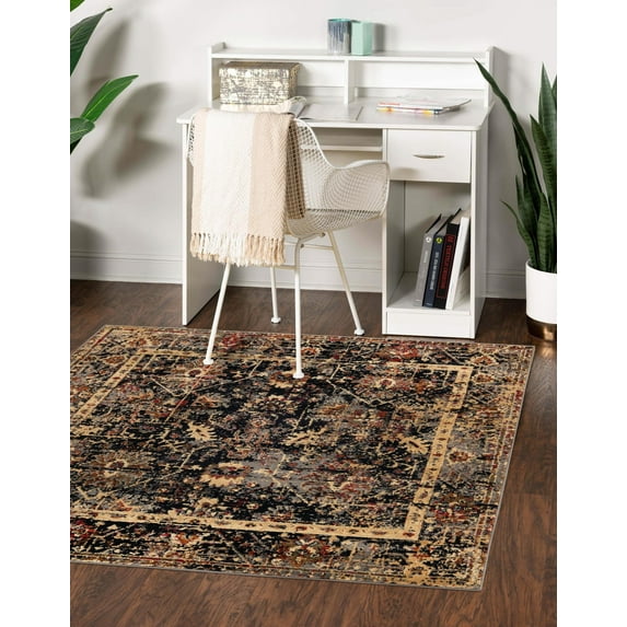 Rugs.com Saturn Collection Rug – 8 Ft Square Black Medium Rug Perfect For Living Rooms, Kitchens, Entryways