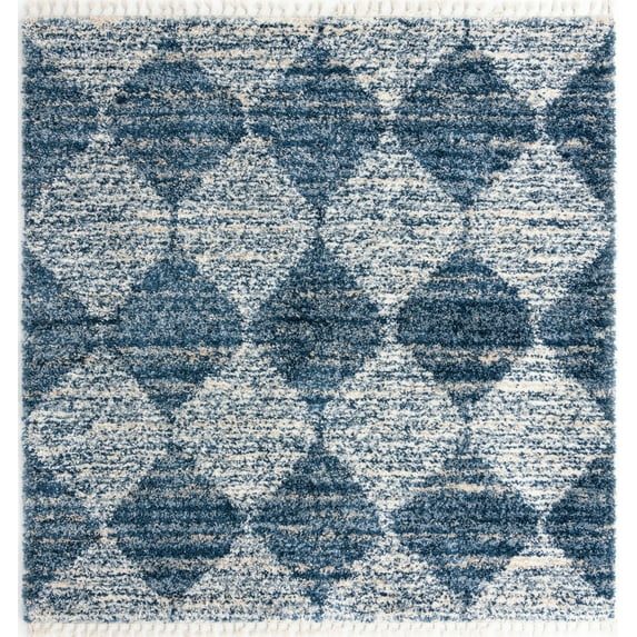 Rugs.com Serenity Shag Collection Rug – 10 Ft Square Blue Shag Rug Perfect For Living Rooms, Kitchens, Entryways