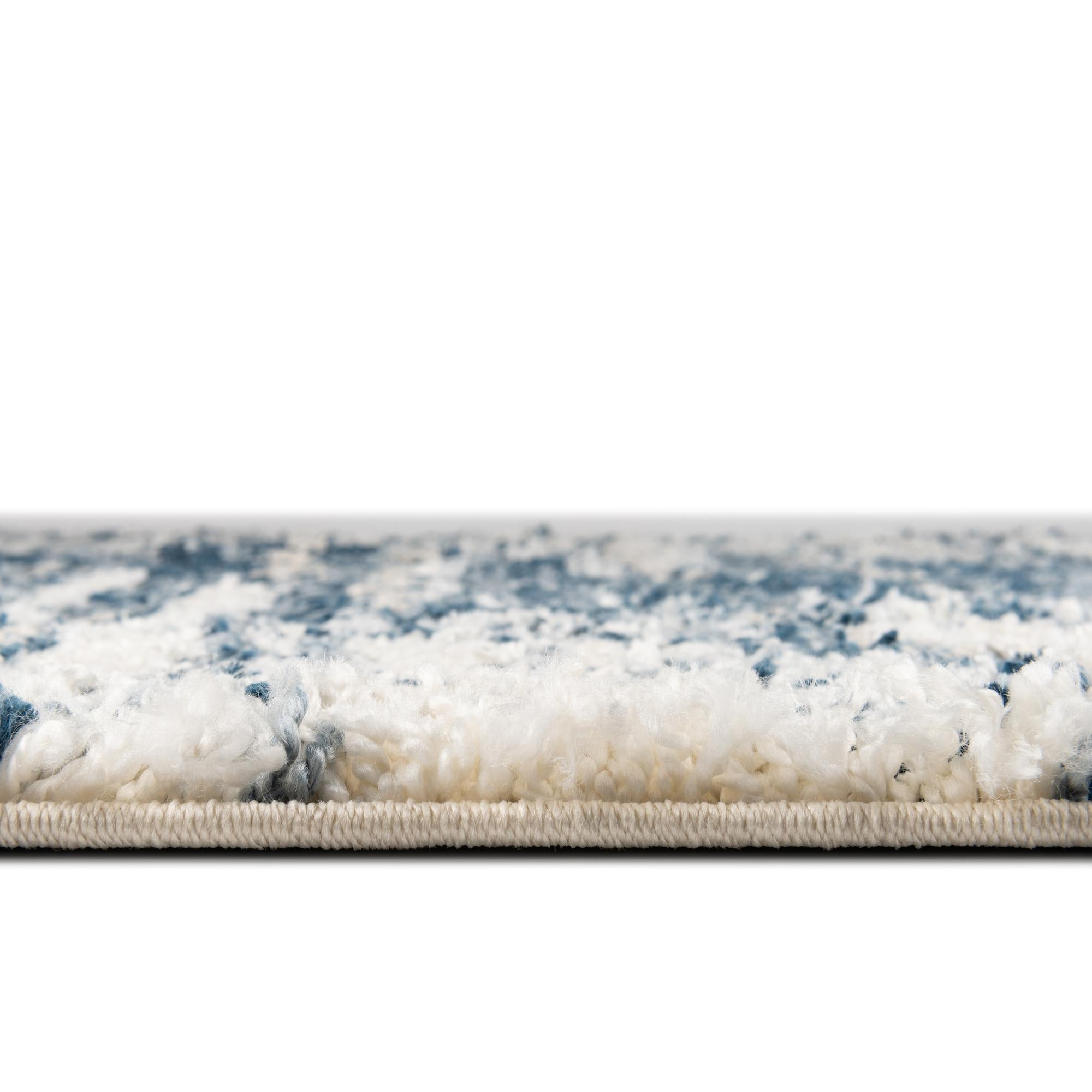 Serenity Blue and White Abstract Shag 10' x 14' Rug