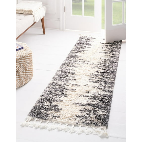Rugs.com Serenity Shag Collection Rug – 12 Ft Runner White Shag Rug Perfect For Hallways, Entryways