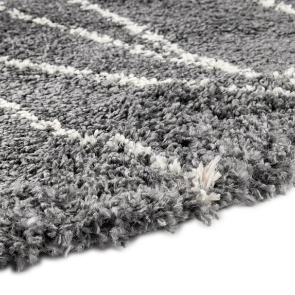 Rugs.com Serenity Shag Collection Rug – 3 Ft Round Gray Shag Rug Perfect For Kitchens, Dining Rooms