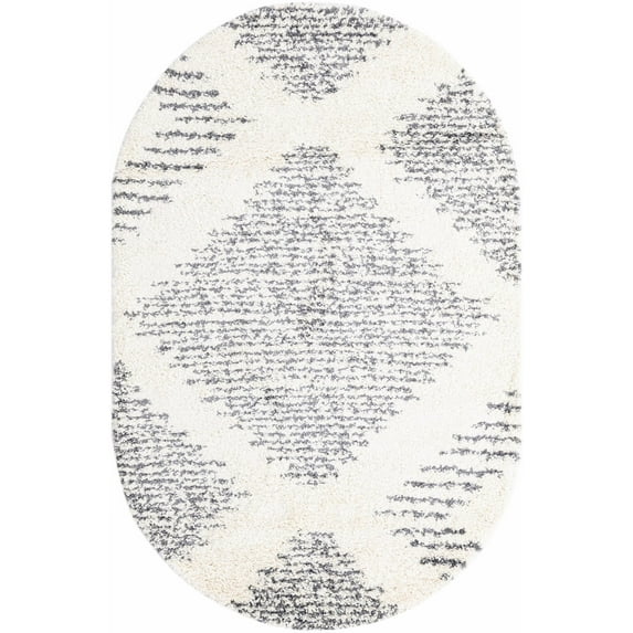 Rugs.com Serenity Shag Collection Rug – 5' x 8' Oval White Shag Rug Perfect For Living Rooms, Large Dining Rooms, Open Floorplans