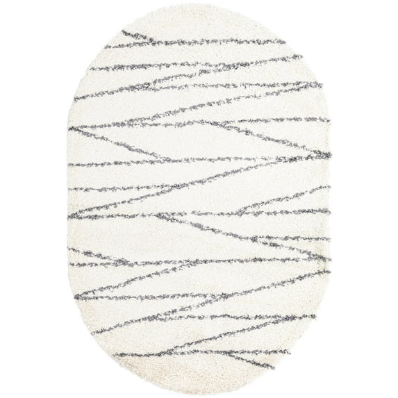 Rugs.com Serenity Shag Collection Rug – 5' x 8' Oval White Shag Rug Perfect For Living Rooms, Large Dining Rooms, Open Floorplans