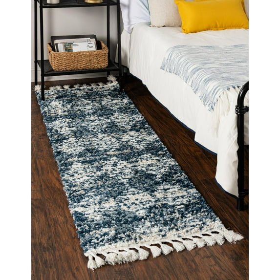 Rugs.com Serenity Shag Collection Rug – 6 Ft Runner Blue Shag Rug Perfect For Hallways, Entryways