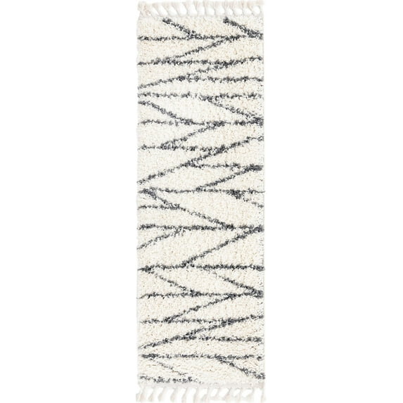 Rugs.com Serenity Shag Collection Rug – 6 Ft Runner White Shag Rug Perfect For Hallways, Entryways