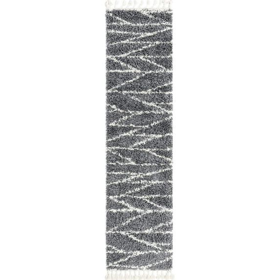 Rugs.com Serenity Shag Collection Rug – 8 Ft Runner Gray Shag Rug Perfect For Hallways, Entryways
