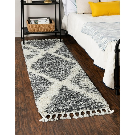 Rugs.com Serenity Shag Collection Rug – 8 Ft Runner White Shag Rug Perfect For Hallways, Entryways