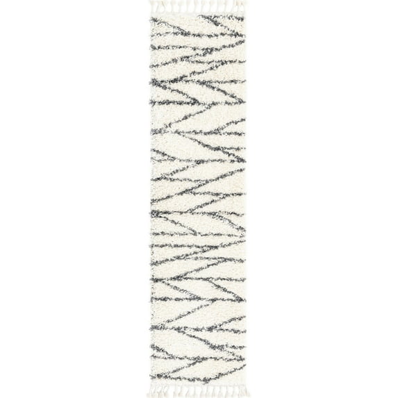 Rugs.com Serenity Shag Collection Rug – 8 Ft Runner White Shag Rug Perfect For Hallways, Entryways
