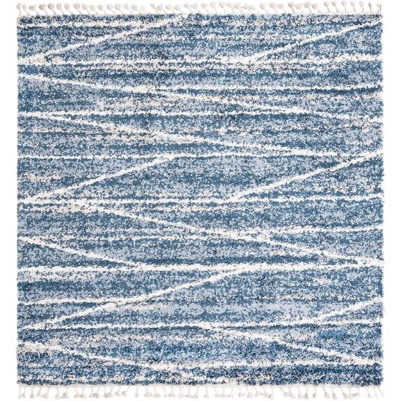Rugs.com Serenity Shag Collection Rug – 8 Ft Square Blue Shag Rug Perfect For Living Rooms, Kitchens, Entryways