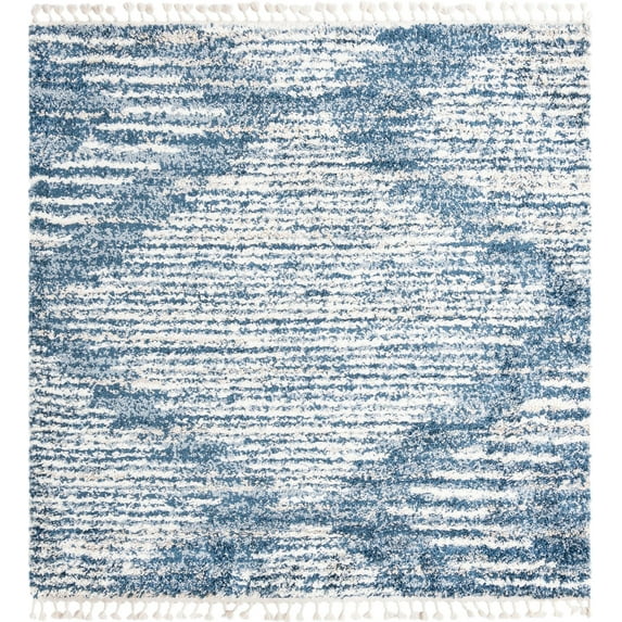 Rugs.com Serenity Shag Collection Rug – 8 Ft Square Blue Shag Rug Perfect For Living Rooms, Kitchens, Entryways