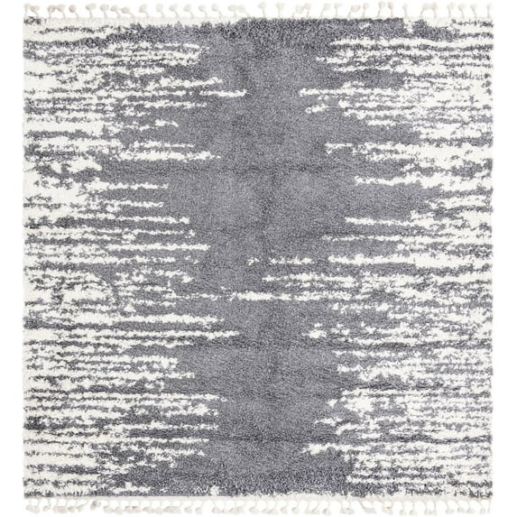 Rugs.com Serenity Shag Collection Rug – 8 Ft Square Gray Shag Rug Perfect For Living Rooms, Kitchens, Entryways