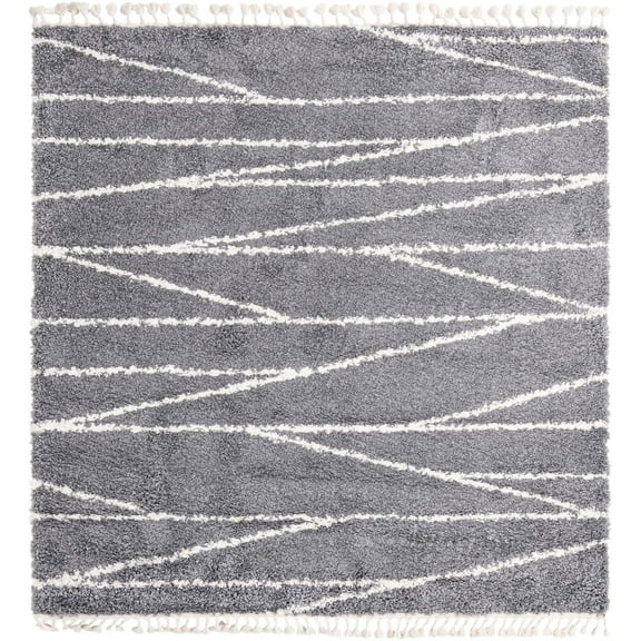 Rugs.com Serenity Shag Collection Rug – 8 Ft Square Gray Shag Rug Perfect For Living Rooms, Kitchens, Entryways
