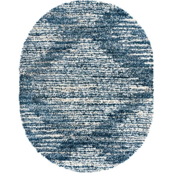 Rugs.com Serenity Shag Collection Rug – 8' x 10' Oval Blue Shag Rug Perfect For Living Rooms, Large Dining Rooms, Open Floorplans