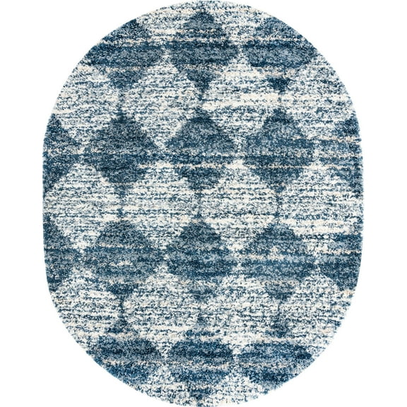 Rugs.com Serenity Shag Collection Rug – 8' x 10' Oval Blue Shag Rug Perfect For Living Rooms, Large Dining Rooms, Open Floorplans