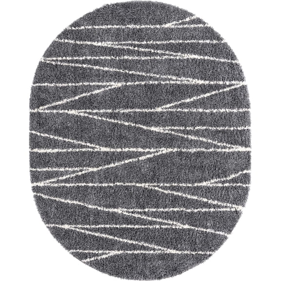 Rugs.com Serenity Shag Collection Rug – 8' x 10' Oval Gray Shag Rug Perfect For Living Rooms, Large Dining Rooms, Open Floorplans