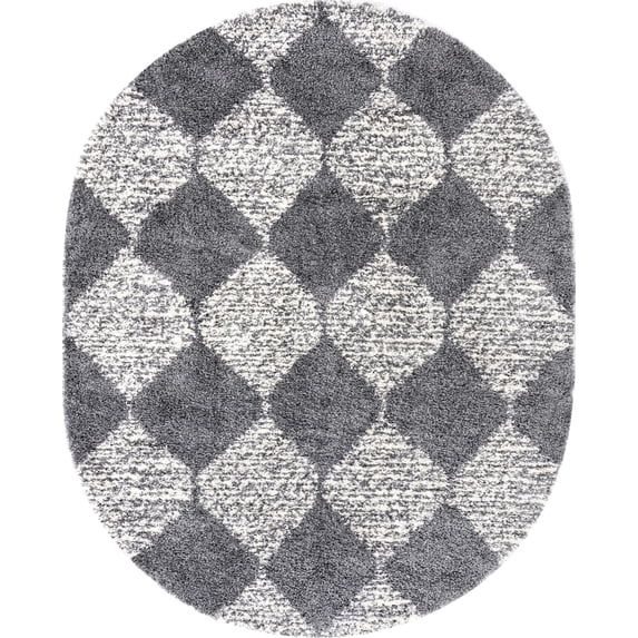 Rugs.com Serenity Shag Collection Rug – 8' x 10' Oval Gray Shag Rug Perfect For Living Rooms, Large Dining Rooms, Open Floorplans