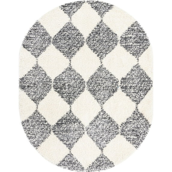 Rugs.com Serenity Shag Collection Rug – 8' x 10' Oval White Shag Rug Perfect For Living Rooms, Large Dining Rooms, Open Floorplans