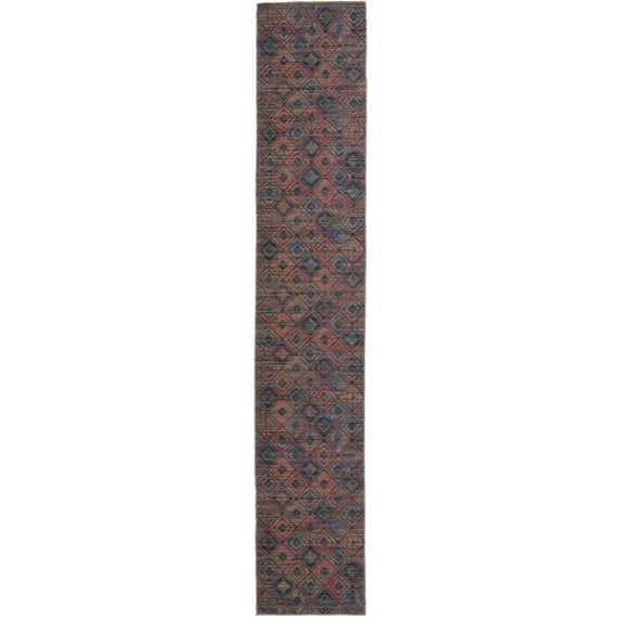 Rugs.com Sisu Collection Washable Rug – 14 Ft Runner Blue Flatweave Rug Perfect For Hallways, Entryways