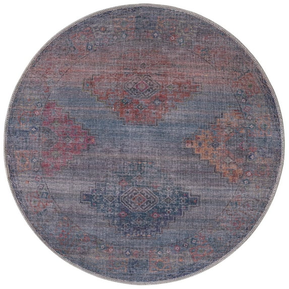 Rugs.com Sisu Collection Washable Rug – 4 Ft Round Blue Flatweave Rug Perfect For Kitchens, Dining Rooms