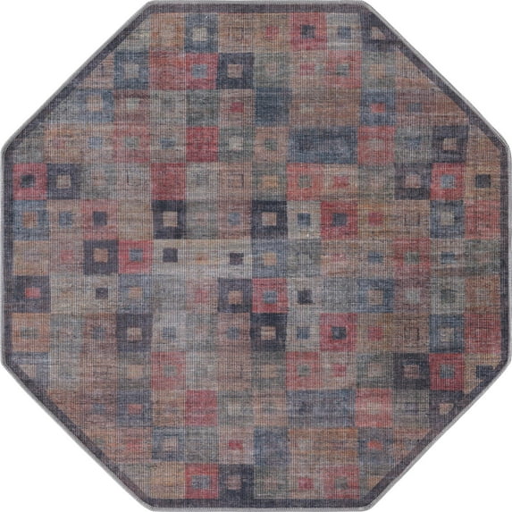 Rugs.com Sisu Collection Washable Rug – 5 Ft Octagon Multi Flatweave Rug Perfect For Living Rooms, Kitchens, Entryways