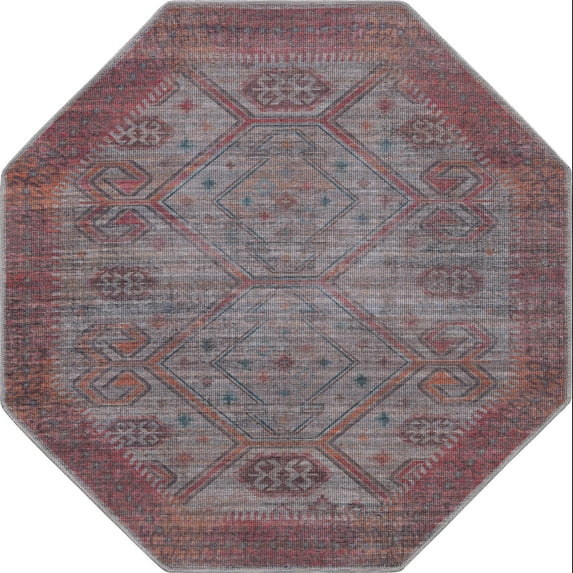 Rugs.com Sisu Collection Washable Rug – 5 Ft Octagon Rust Red Flatweave Rug Perfect For Living Rooms, Kitchens, Entryways