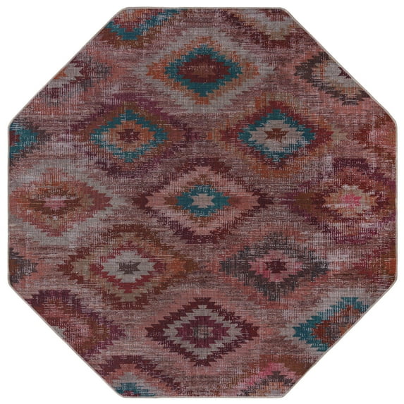 Rugs.com Sisu Collection Washable Rug – 5 Ft Octagon Terracotta Flatweave Rug Perfect For Living Rooms, Kitchens, Entryways
