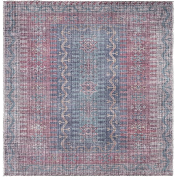 Rugs.com Sisu Collection Washable Rug – 5 Ft Square Multi Flatweave Rug Perfect For Living Rooms, Kitchens, Entryways