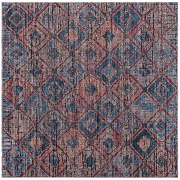 Rugs.com Sisu Collection Washable Rug – 7 Ft Square Blue Flatweave Rug Perfect For Living Rooms, Kitchens, Entryways