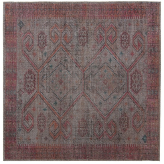Rugs.com Sisu Collection Washable Rug – 7 Ft Square Rust Red Flatweave Rug Perfect For Living Rooms, Kitchens, Entryways