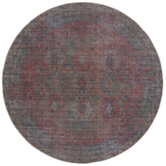 Rugs.com Sisu Collection Washable Rug – 8 Ft Round Blue Flatweave Rug Perfect For Kitchens, Dining Rooms