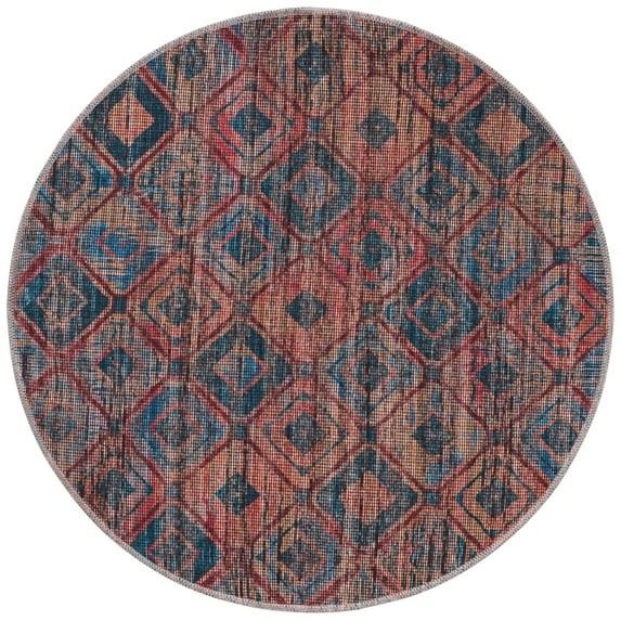 Rugs.com Sisu Collection Washable Rug – 8 Ft Round Blue Flatweave Rug Perfect For Kitchens, Dining Rooms