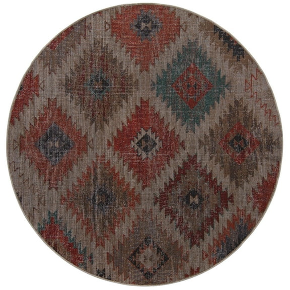 Rugs.com Sisu Collection Washable Rug – 8 Ft Round Rust Red Flatweave Rug Perfect For Kitchens, Dining Rooms
