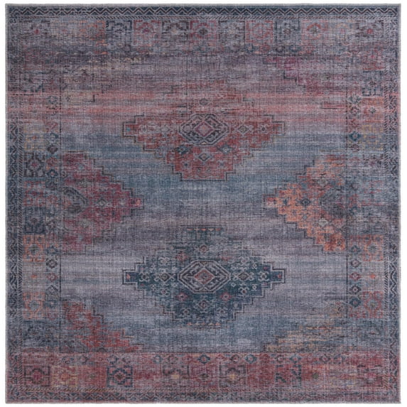Rugs.com Sisu Collection Washable Rug – 8 Ft Square Blue Flatweave Rug Perfect For Living Rooms, Kitchens, Entryways