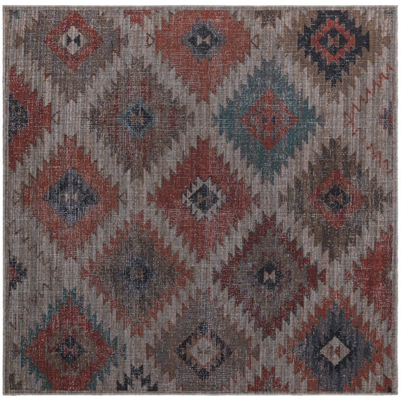 Rugs.com Sisu Collection Washable Rug – 8 Ft Square Rust Red Flatweave Rug Perfect For Living Rooms, Kitchens, Entryways