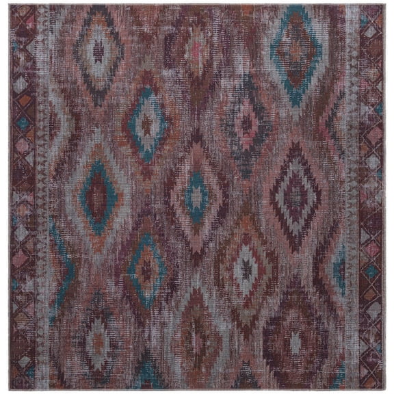 Rugs.com Sisu Collection Washable Rug – 8 Ft Square Terracotta Flatweave Rug Perfect For Living Rooms, Kitchens, Entryways