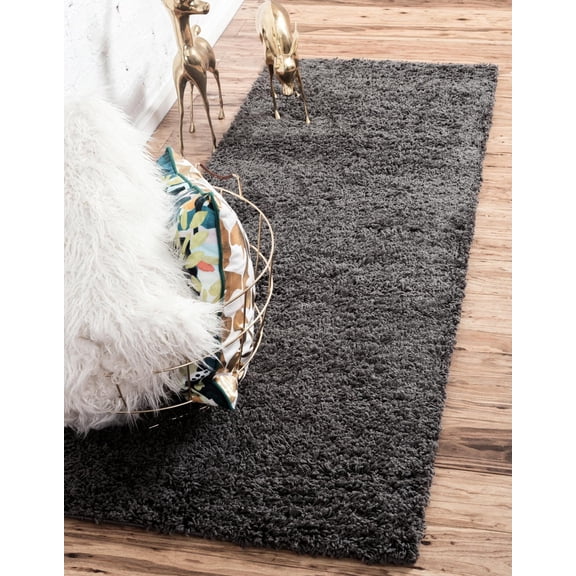 Rugs.com Solid Shag Collection Rug 10 Ft Runner Graphite Gray Shag Rug Perfect For Hallways, Entryways