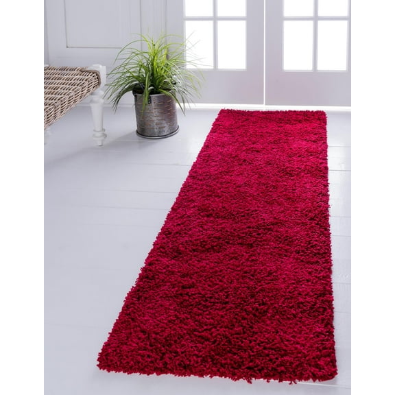 Rugs.com Solid Shag Collection Rug 16 Ft Runner Cherry Red Shag Rug Perfect For Hallways, Entryways