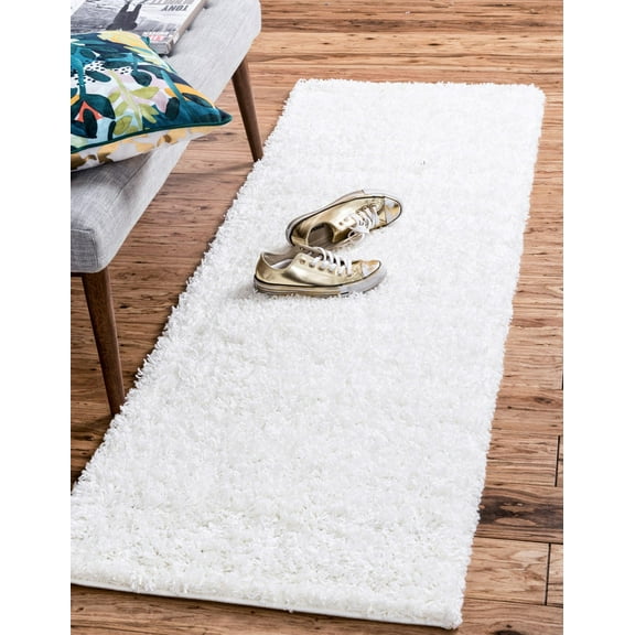 Rugs.com Solid Shag Collection Rug – 20 Ft Runner Snow White Shag Rug Perfect For Hallways, Entryways