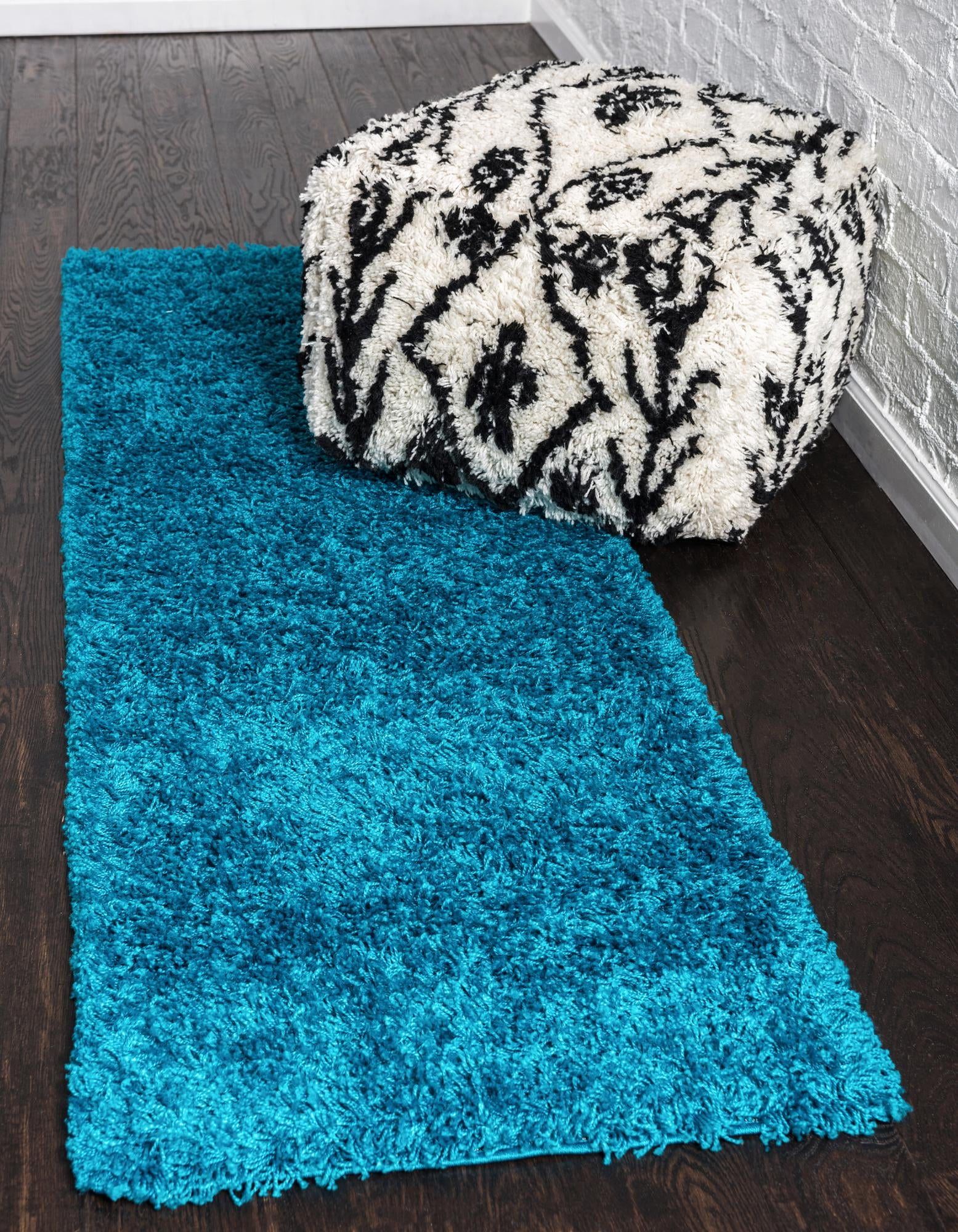 Rugs.com Solid Shag Collection Rug – 20 Ft Runner Turquoise Shag Rug ...