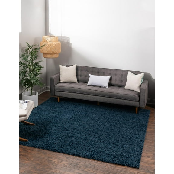 Rugs.com Solid Shag Collection Rug  3 Ft Square Sapphire Blue Shag Rug Perfect For Living Rooms, Kitchens, Entryways