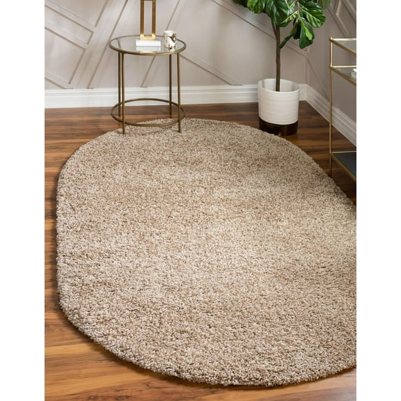 Rugs.com Solid Shag Collection Rug 3' x 5' Oval Taupe Shag Rug Perfect For Living Rooms, Large Dining Rooms, Open Floorplans