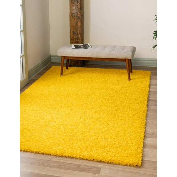Rugs.com Solid Shag Collection Rug – 3' x 5' Tuscan Sun Yellow Shag Rug Perfect For Entryways, Kitchens, Breakfast Nooks, Accent Pieces